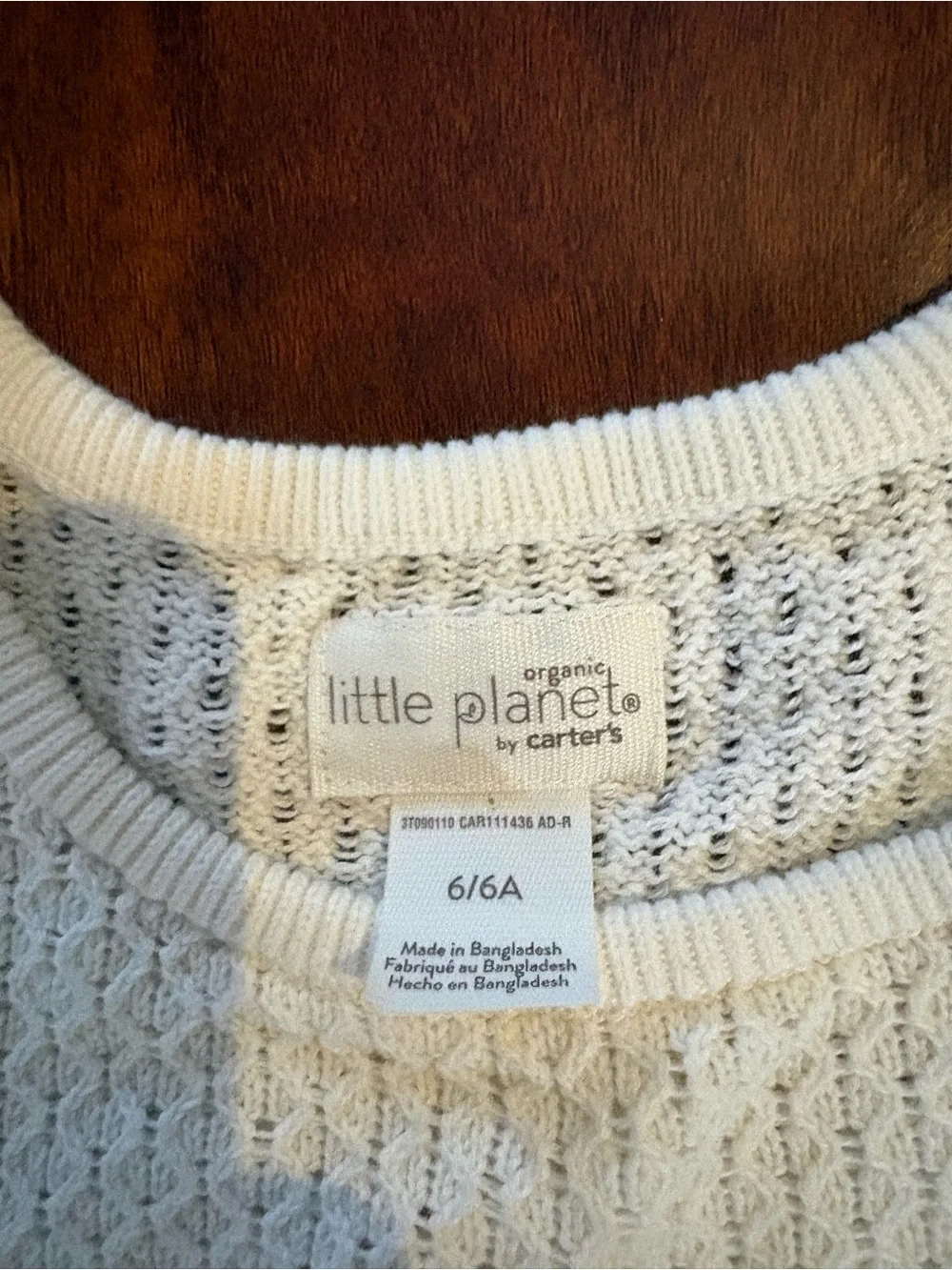 Little Planet by Carter's Crochet Knit Top Baby Girl 6/6Cream Beachy NEW Organic